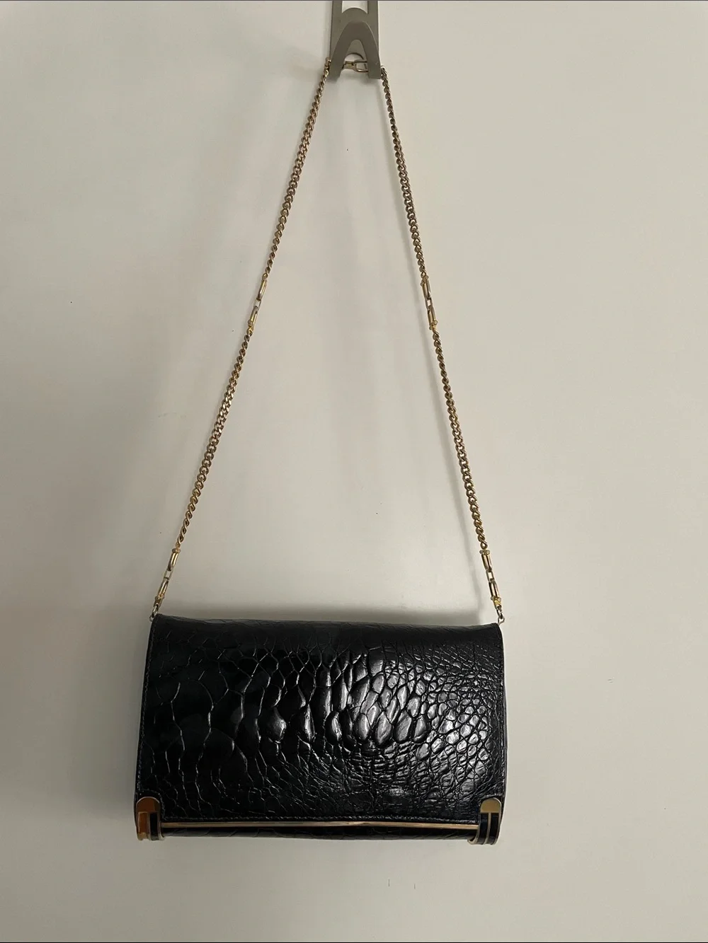 VTG: RIGHINI ROMA Piazza Di Spagna Genuine Leather Croc Chain  Bag/Clutch